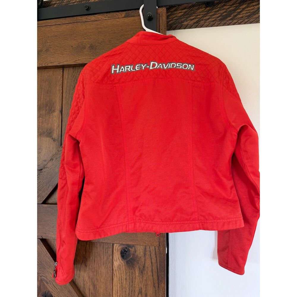 Harley-Davidson Women’s Medium Orange Quilted Motorcycle Jacket Embroidered Logo